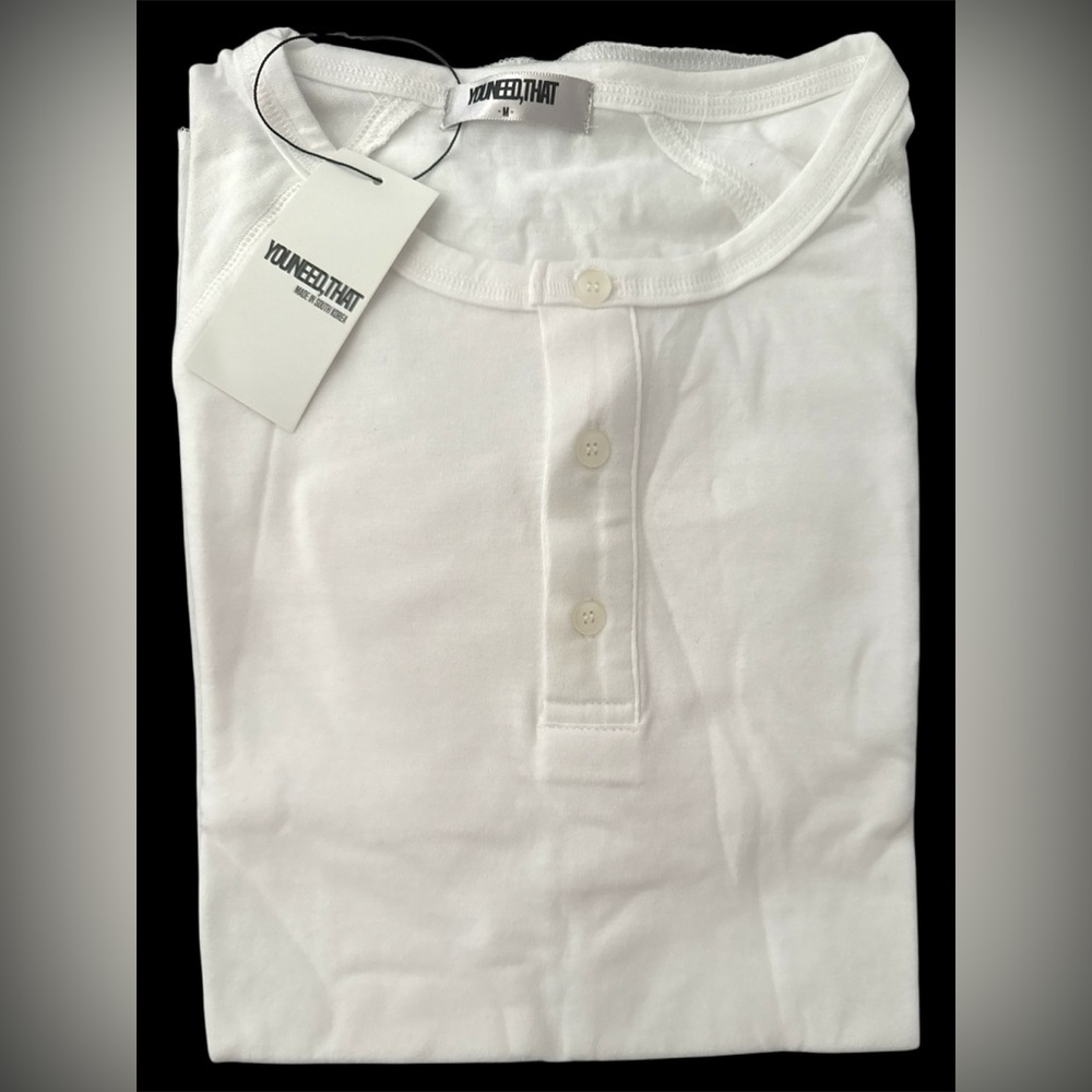 Cotton White Button-Up 3/4 Henley Shirt